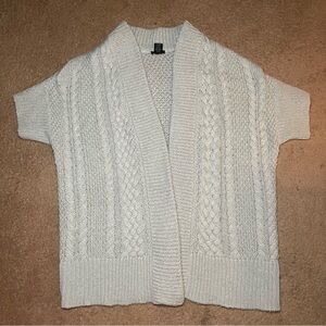 Ann Taylor Chunky Knit Cardigan Sweater Short Sleeve Gray Womens Size Small